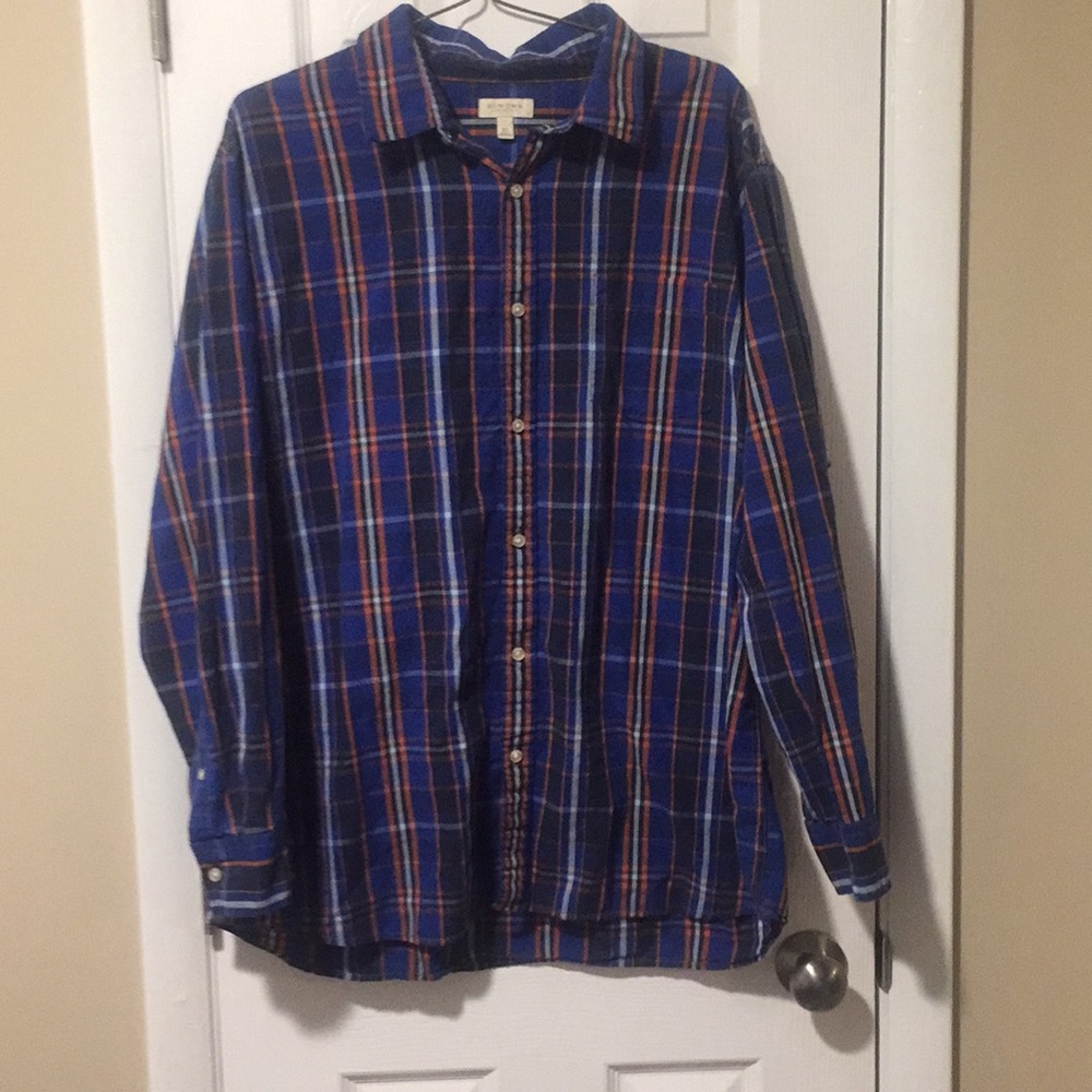 Men’s xl blue and orange plaid shirt